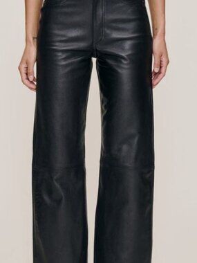 DL1961 Womens' Black Karmine Leather Wide Leg High Rise Jeans Size 31